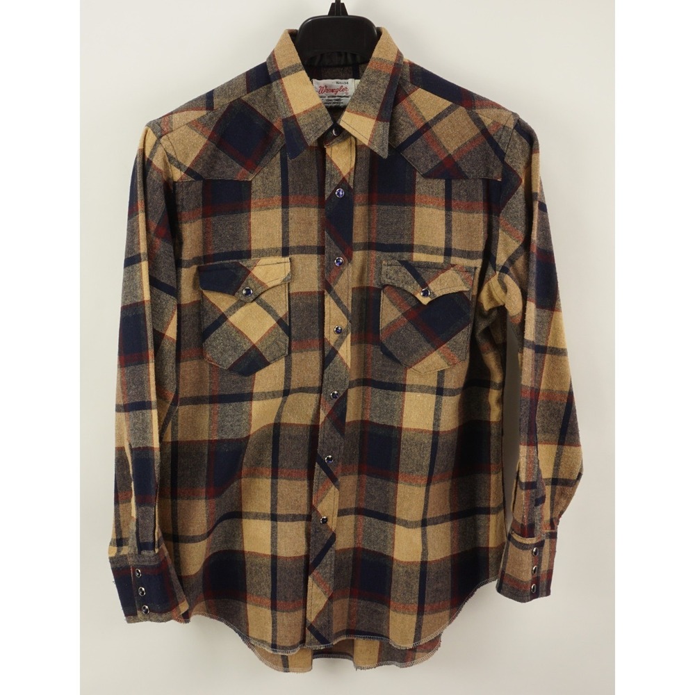 Vintage 1960s Wrangler Wool Flannel Pearl Snap Shirt Men's 16.5-34 Large Western